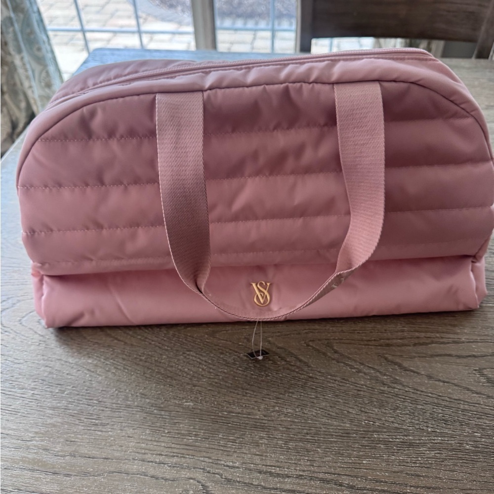Victoria's Secret Pink Travel Bag with Quilted Design and Gold Hardware